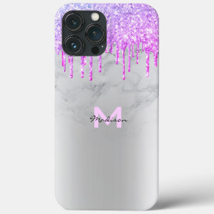 Purple Glitter Drips Sparkles Marble Name iPhone 13 Pro Max Case