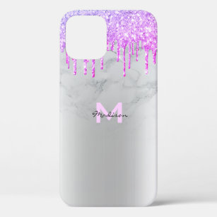 Purple Glitter Drips Sparkles Marble Name iPhone 12 Pro Case