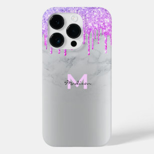 Purple Glitter Drips Sparkles Marble Name Case-Mate iPhone 14 Pro Case