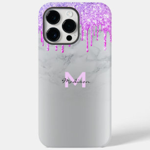 Purple Glitter Drips Sparkles Marble Name Case-Mate iPhone 14 Pro Max Case