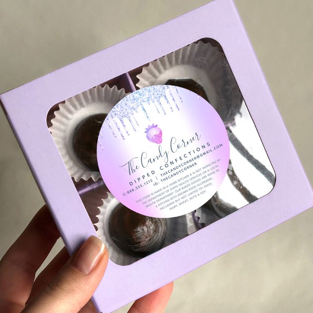 Purple Glitter Drips Strawberry Confection Legal Classic Round Sticker (Creator Uploaded)