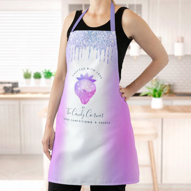 Purple Glitter Drips Strawberry Confection Sweets Apron (Creator Uploaded)