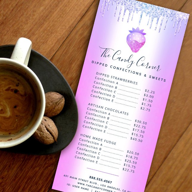 Purple Glitter Drips Strawberry Dessert Sweet Menu (Creator Uploaded)