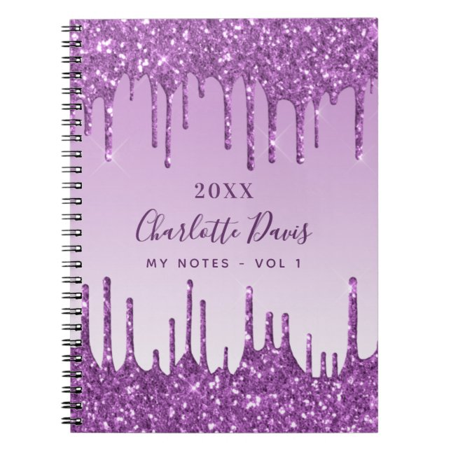 Purple glitter drips violet monogram 2021 luxury notebook (Front)