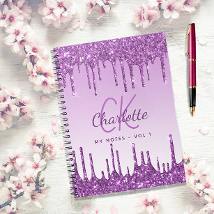 Purple glitter drips violet monogram 2021 luxury notebook