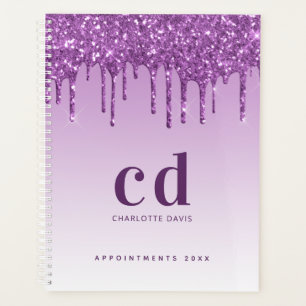 Purple glitter drips violet monogram 2025 planner