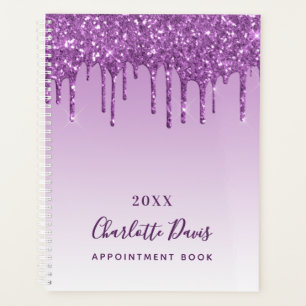 Purple glitter drips violet monogram name planner