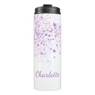 Purple glitter drops monogram white script thermal tumbler