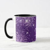 Purple glitter dust monogram name script mug (Left)