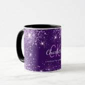 Purple glitter dust monogram name script mug (Front Left)