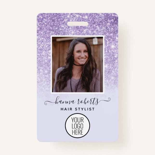 Purple Glitter Employee or Stylist ID ID Badge (Front)