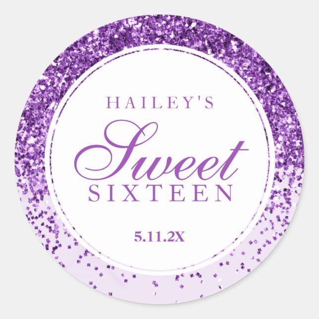 Purple Glitter Fab Sweet Sixteen Classic Round Sticker (Front)