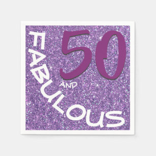 Purple Glitter Fabulous 50th Birthday Typography Napkin