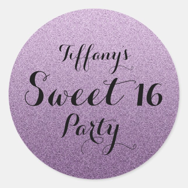 Purple Glitter Faux Ombre Sweet 16 Sticker (Front)