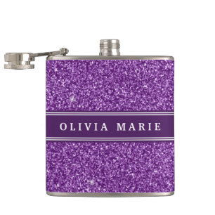 Purple Glitter (faux) Personalised Name Hip Flask