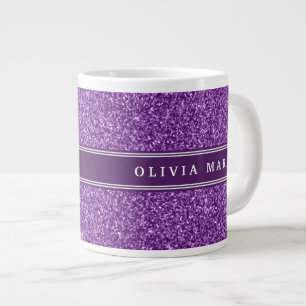 Purple Glitter (faux) Personalised Name Large Coffee Mug
