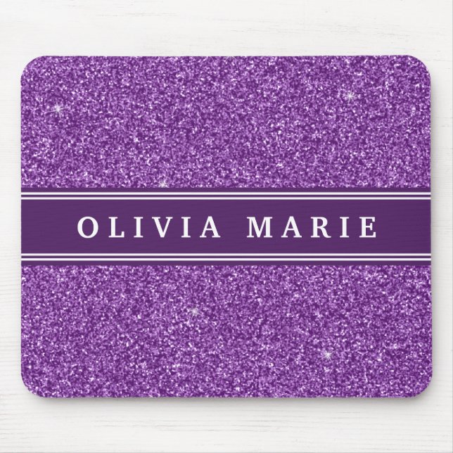 Purple Glitter (faux) Personalised Name Mouse Pad (Front)
