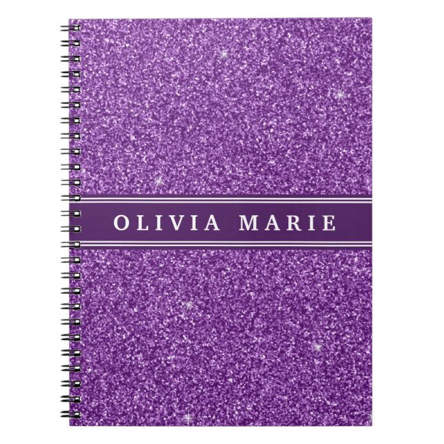 Purple Glitter (faux) Personalised Name Notebook (Front)