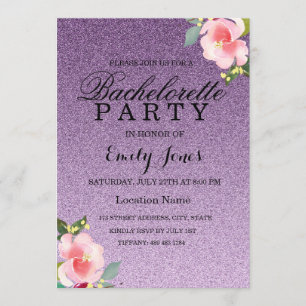 Purple Glitter Floral Bachelorette Invitation