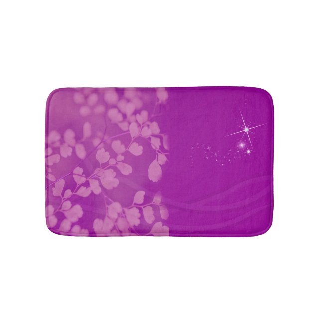 Purple Glitter Floral Personalised Bath Mat (Front)