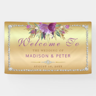 Purple Glitter Flowers Diamonds Gold Wedding Banner