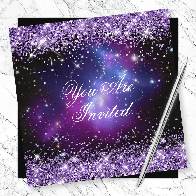 Purple Glitter Galaxy Cluster Planetarium Wedding Invitation (Creator Uploaded)