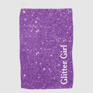 Purple Glitter Girl Faux Sparkle Golf Towel