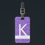 Purple Glitter Girly Modern Monogrammed Luggage Luggage Tag<br><div class="desc">Sparkly pink glitter luggage tag with an elegant large and modern initial monogram and custom name text. –– Click CUSTOMIZE to edit text colour,  font,  and placement or to change stripe colours. Coordinating blush monogrammed travel and gift ideas in the Paper Grape Designer Shop!</div>