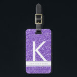 Purple Glitter Girly Modern Monogrammed Luggage Tag<br><div class="desc">Sparkly pink glitter luggage tag with an elegant large and modern initial monogram and custom name text. –– Click CUSTOMIZE to edit text colour,  font,  and placement or to change stripe colours. Coordinating blush monogrammed travel and gift ideas in the Paper Grape Designer Shop!</div>