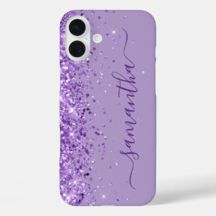 Purple Glitter Girly Signature iPhone 16 Plus Case