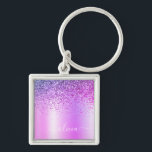 Purple Glitter Glam Metal Monogram Name Key Ring<br><div class="desc">Purple Faux Foil Metallic Sparkle Glitter Brushed Metal Monogram Name Keychains (Key Chain). This makes the perfect sweet 16 birthday,  wedding,  bridal shower,  anniversary,  baby shower or bachelorette party gift for someone that loves glam luxury and chic styles.</div>