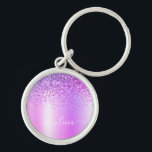 Purple Glitter Glam Metal Monogram Name Key Ring<br><div class="desc">Purple Faux Foil Metallic Sparkle Glitter Brushed Metal Monogram Name Keychains (Key Chain). This makes the perfect sweet 16 birthday,  wedding,  bridal shower,  anniversary,  baby shower or bachelorette party gift for someone that loves glam luxury and chic styles.</div>