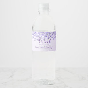 Purple Glitter, Glam Sweet 16 Water Bottle Label