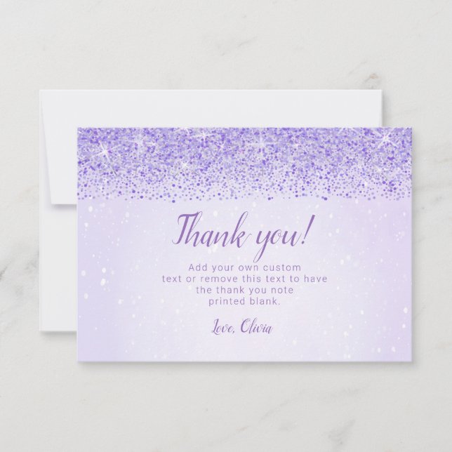 Purple Glitter, Glam Thank You Cards (Front)