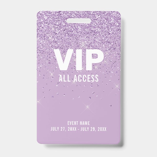Purple Glitter Glam VIP All Access Pass Event ID Badge (Front)