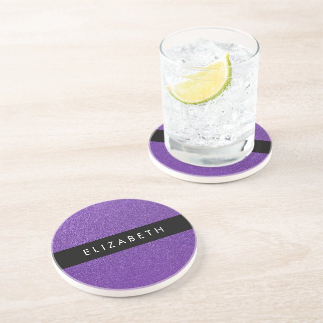 Purple Glitter, Glitter Background, Your Name Coaster (Side)