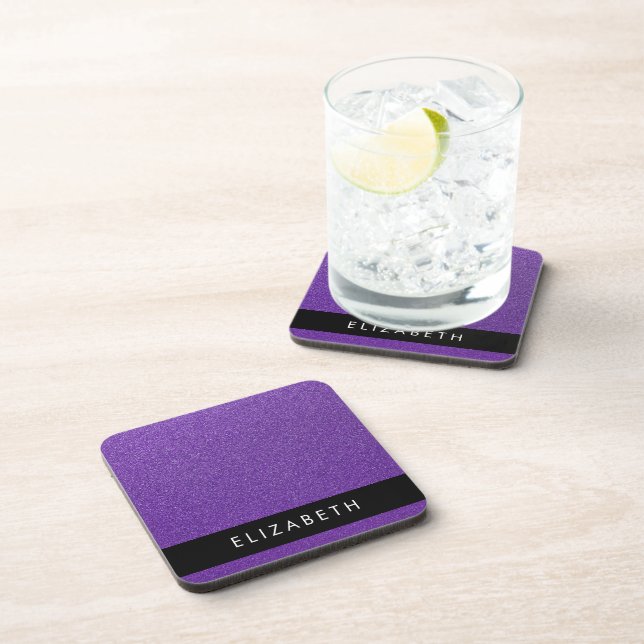 Purple Glitter, Glitter Background, Your Name Coaster (Right Side)
