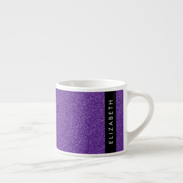 Purple Glitter, Glitter Background, Your Name Espresso Cup (Right)