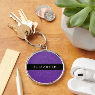 Purple Glitter, Glitter Background, Your Name Key Ring