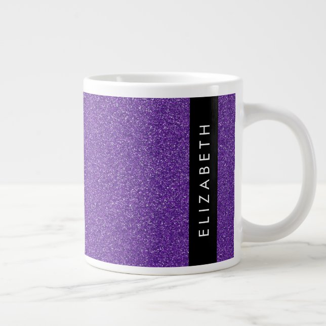 Purple Glitter, Glitter Background, Your Name Large Coffee Mug (Right)