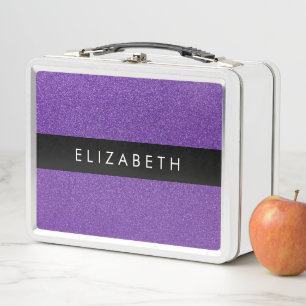 Purple Glitter, Glitter Background, Your Name Metal Lunch Box
