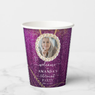Purple Glitter Gold Custom Photo Retirement Party  Paper Cups