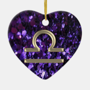 Purple Glitter Gold Zodiac Sign Libra Ornament