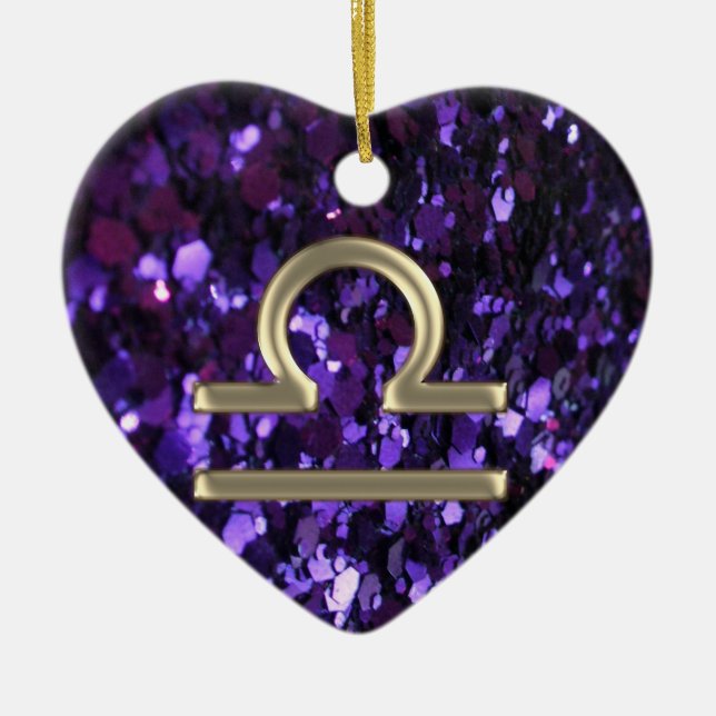 Purple Glitter Gold Zodiac Sign Libra Ornament (Front)