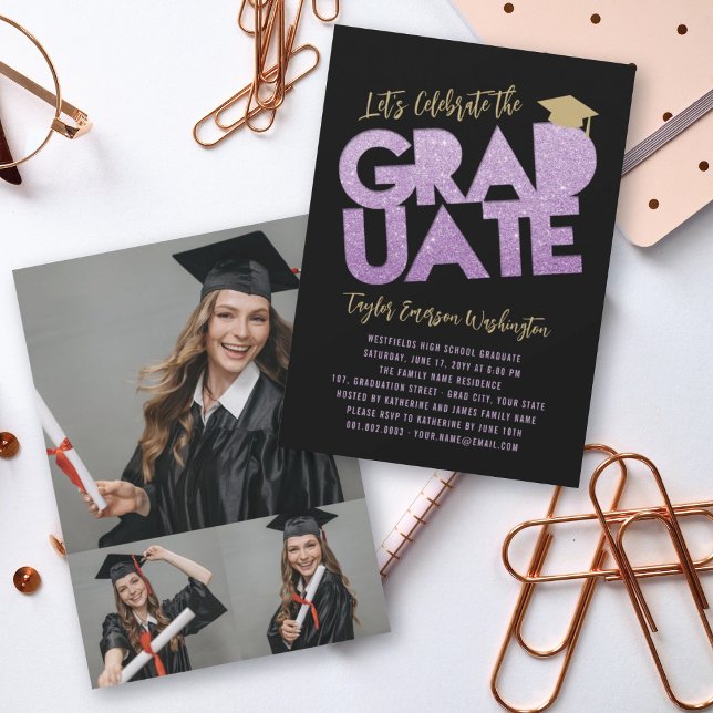 Purple Glitter Graduate Cutout Graduation Party Invitation (Creator Uploaded)