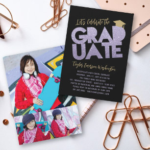 Purple Glitter Graduate Cutout Graduation Party Invitation