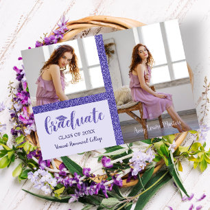 Purple Glitter Graduate Simple 2 Photos Graduation