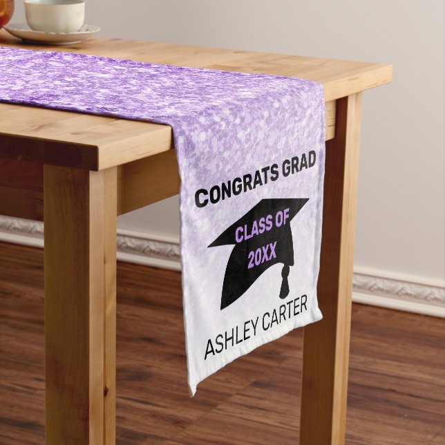 Purple Glitter Graduation Short Table Runner (In Situ)