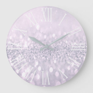 Purple  Glitter Grey Metallic Silver Roman Number Large Clock