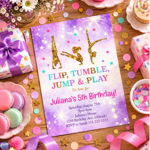Purple Glitter Gymnastic Birthday Invitation